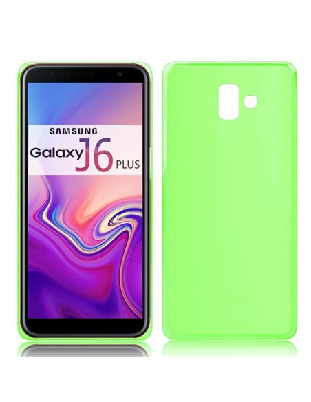 CUSTODIA per SAMSUNG GALAXY J6 PLUS (SM-J610) IN GEL TPU SILICONE COLORE VERDE TRASPARENTE