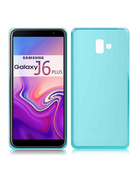 CUSTODIA per SAMSUNG GALAXY J6 PLUS (SM-J610) IN GEL TPU SILICONE COLORE AZZURRO TRASPARENTE