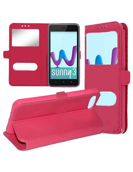 CUSTODIA per WIKO SUNNY 3 - FLIP ORIZZONTALE SIMILPELLE CON INTERNO IN TPU SILICONE E DOPPIA FINESTRA ID COLORE ROSA