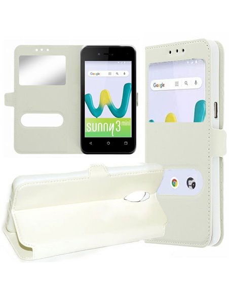 CUSTODIA per WIKO SUNNY 3 MINI - FLIP ORIZZONTALE SIMILPELLE CON INTERNO IN TPU SILICONE E DOPPIA FINESTRA ID COLORE BIANCO