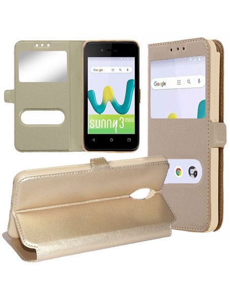 CUSTODIA per WIKO SUNNY 3 MINI - FLIP ORIZZONTALE SIMILPELLE CON INTERNO IN TPU SILICONE E DOPPIA FINESTRA ID COLORE ORO