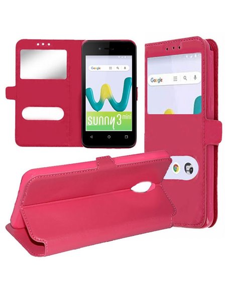 CUSTODIA per WIKO SUNNY 3 MINI - FLIP ORIZZONTALE SIMILPELLE CON INTERNO IN TPU SILICONE E DOPPIA FINESTRA ID COLORE ROSA