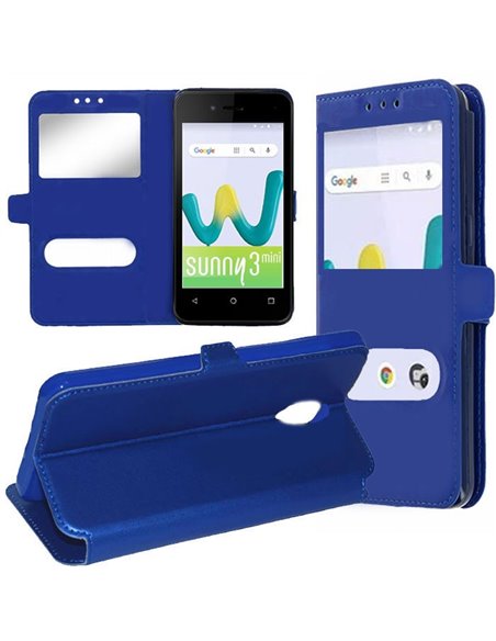 CUSTODIA per WIKO SUNNY 3 MINI - FLIP ORIZZONTALE SIMILPELLE CON INTERNO IN TPU SILICONE E DOPPIA FINESTRA ID COLORE BLU