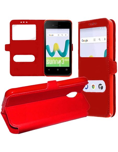 CUSTODIA per WIKO SUNNY 3 MINI - FLIP ORIZZONTALE SIMILPELLE CON INTERNO IN TPU SILICONE E DOPPIA FINESTRA ID COLORE ROSSO