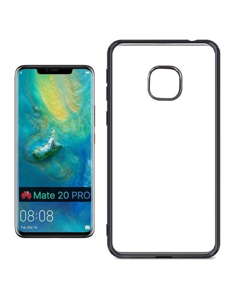 CUSTODIA per HUAWEI MATE 20 PRO IN GEL TPU SILICONE TRASPARENTE CON CORNICE COLORE NERO