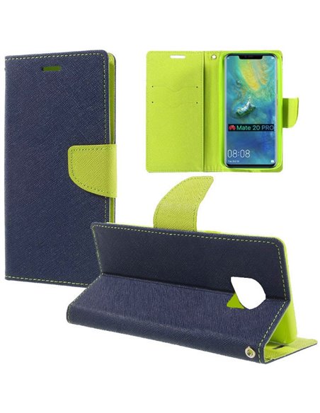 CUSTODIA per HUAWEI MATE 20 PRO - FLIP ORIZZONTALE CON INTERNO IN TPU, STAND, PORTA CARTE E CHIUSURA MAGNETICA COLORE BLU