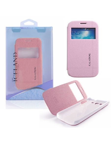 CUSTODIA FLIP ORIZZONTALE per SAMSUNG I9080 GALAXY GRAND, I9060 GALAXY GRAND NEO CON FINESTRA ID ROSA EFFETTO CROSS ICELAND II