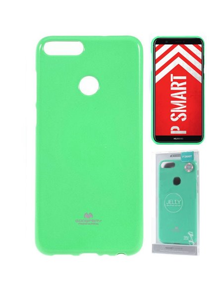 CUSTODIA per HUAWEI P SMART, ENJOY 7S IN GEL TPU SILICONE COLORE VERDE ACQUA LUCIDO ALTA QUALITA' MERCURY BLISTER