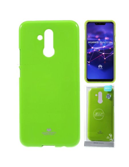 CUSTODIA per HUAWEI MATE 20 LITE IN GEL TPU SILICONE COLORE VERDE LUCIDO CON GLITTER ALTA QUALITA' MERCURY BLISTER