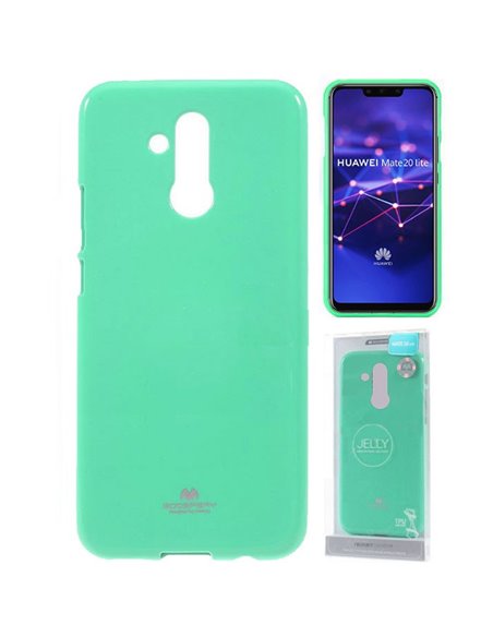 CUSTODIA per HUAWEI MATE 20 LITE IN GEL TPU SILICONE COLORE VERDE ACQUA LUCIDO CON GLITTER ALTA QUALITA' MERCURY BLISTER