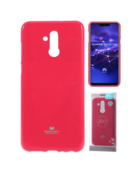 CUSTODIA per HUAWEI MATE 20 LITE IN GEL TPU SILICONE COLORE FUCSIA LUCIDO CON GLITTER ALTA QUALITA' MERCURY BLISTER