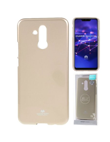 CUSTODIA per HUAWEI MATE 20 LITE IN GEL TPU SILICONE COLORE ORO LUCIDO CON GLITTER ALTA QUALITA' MERCURY BLISTER