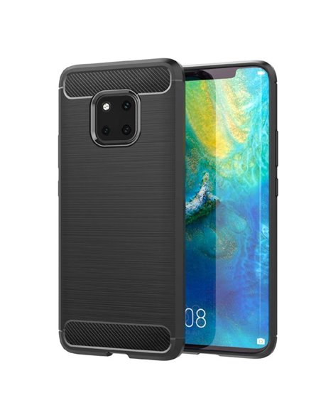 CUSTODIA per HUAWEI MATE 20 PRO IN GEL TPU SILICONE EFFETTO METALLICO CON INSERTI IN FANTASIA CARBONIO COLORE NERO