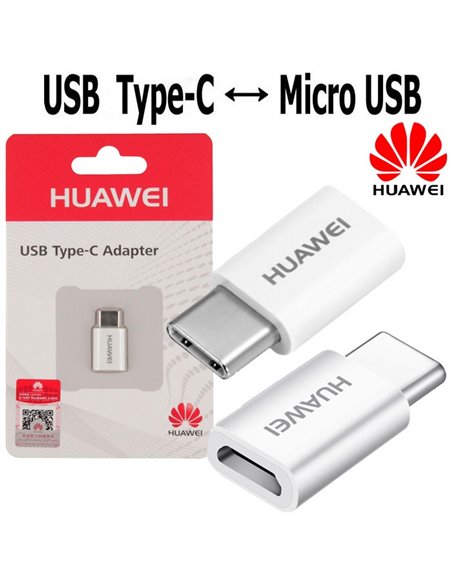 ADATTATORE ORIGINALE HUAWEI AP52 DA MICRO USB A TYPE-C COLORE BIANCO BLISTER SEGUE COMPATIBILITA'..