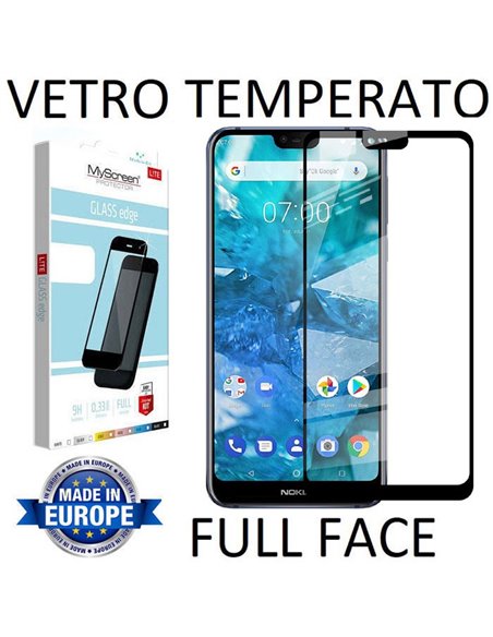 PELLICOLA per NOKIA 7.1 - PROTEGGI DISPLAY VETRO TEMPERATO FULL FACE 9H 0,33mm CON CORNICE COLORE NERO MYSCREEN LITE