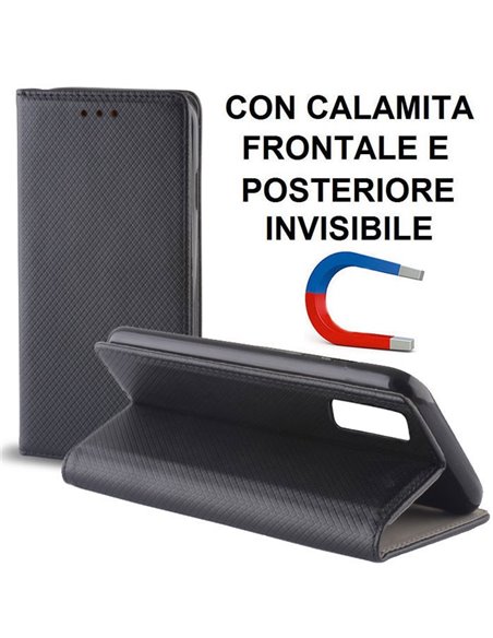 CUSTODIA per SAMSUNG GALAXY A7 2018 (SM-A750) - FLIP ORIZZONTALE CON CHIUSURA MAGNETICA INVISIBILE ED INTERNO IN TPU NERO