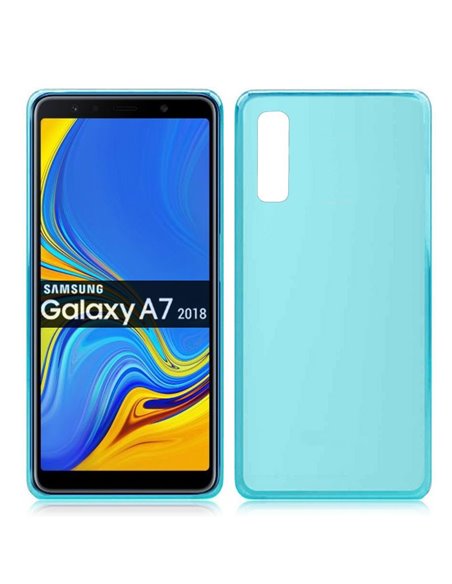 CUSTODIA per SAMSUNG GALAXY A7 2018 (SM-A750) IN GEL TPU SILICONE COLORE AZZURRO TRASPARENTE