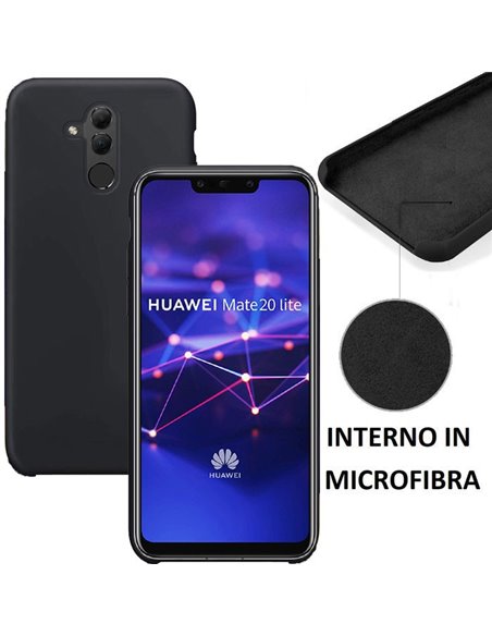 CUSTODIA per HUAWEI MATE 20 LITE IN SILICONE CON EFFETTO SOFT TOUCH ED INTERNO IN MICROFIBRA COLORE NERO