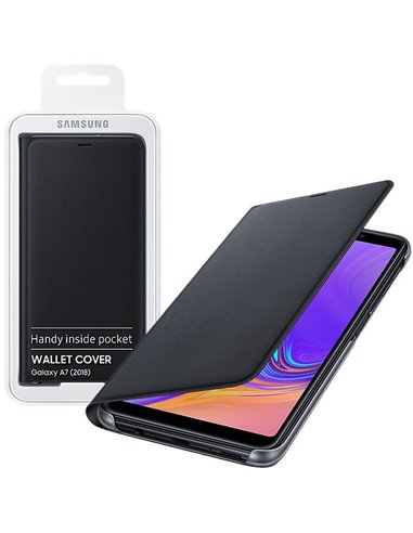 CUSTODIA per SAMSUNG GALAXY A7 2018 (SM-A750) - WALLET COVER ORIGINALE COLORE NERO EF-WA750PBEGWW BLISTER