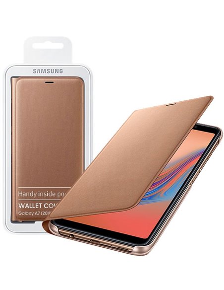 CUSTODIA per SAMSUNG GALAXY A7 2018 (SM-A750) - WALLET COVER ORIGINALE COLORE ORO EF-WA750PFEGWW BLISTER