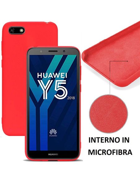 CUSTODIA per HUAWEI Y5 2018, Y5 PRIME 2018, HONOR 7S IN SILICONE CON EFFETTO SOFT TOUCH ED INTERNO IN MICROFIBRA COLORE ROSSO