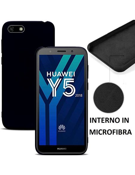 CUSTODIA per HUAWEI Y5 2018, Y5 PRIME 2018, HONOR 7S IN SILICONE CON EFFETTO SOFT TOUCH ED INTERNO IN MICROFIBRA COLORE NERO