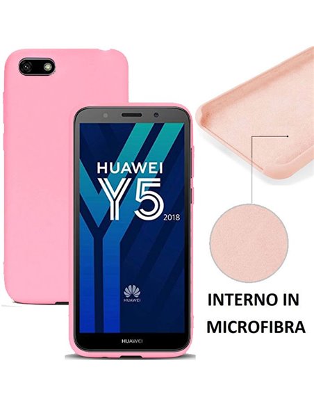 CUSTODIA per HUAWEI Y5 2018, Y5 PRIME 2018, HONOR 7S IN SILICONE CON EFFETTO SOFT TOUCH ED INTERNO IN MICROFIBRA COLORE ROSA