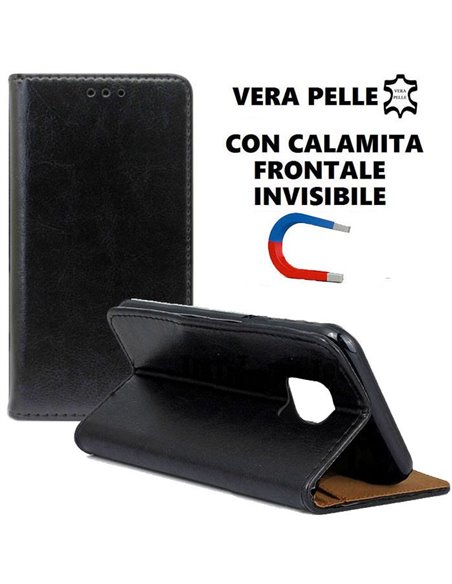 CUSTODIA per HUAWEI MATE 20 PRO - FLIP ORIZZONTALE VERA PELLE CON CHIUSURA MAGNETICA INVISIBILE E INTERNO IN TPU NERO