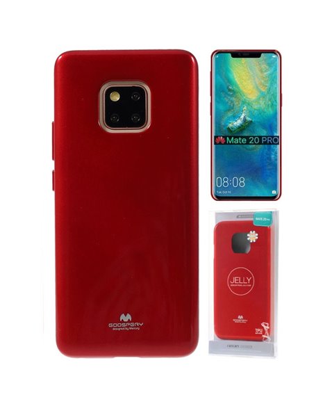 CUSTODIA per HUAWEI MATE 20 PRO IN GEL TPU SILICONE COLORE ROSSO LUCIDO CON GLITTER ALTA QUALITA' MERCURY BLISTER