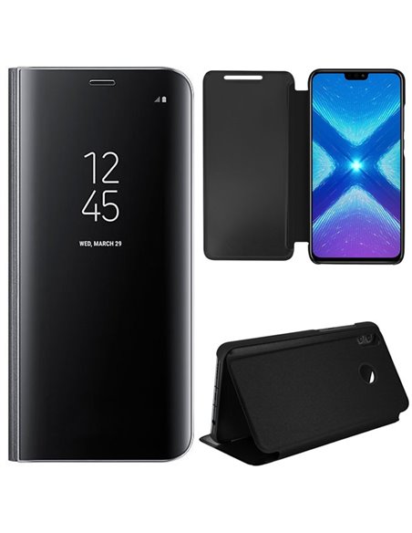 CUSTODIA per HUAWEI HONOR 8X, HONOR VIEW 10 LITE - FLIP ORIZZONTALE CLEAR VIEW STANDING COVER COLORE NERO