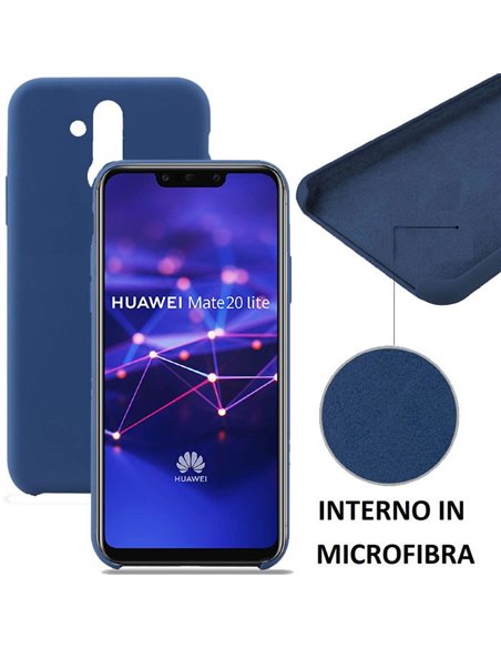 CUSTODIA per HUAWEI MATE 20 LITE IN SILICONE CON EFFETTO SOFT TOUCH ED INTERNO IN MICROFIBRA COLORE BLU