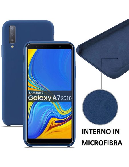 CUSTODIA per SAMSUNG GALAXY A7 2018 (SM-A750) IN SILICONE CON EFFETTO SOFT TOUCH ED INTERNO IN MICROFIBRA COLORE BLU