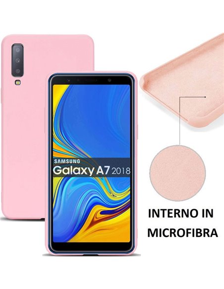 CUSTODIA per SAMSUNG GALAXY A7 2018 (SM-A750) IN SILICONE CON EFFETTO SOFT TOUCH ED INTERNO IN MICROFIBRA COLORE ROSA