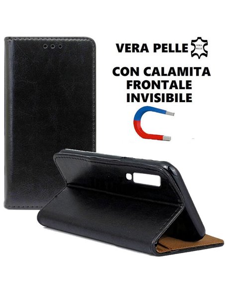 CUSTODIA per SAMSUNG GALAXY A7 2018 (A750) - FLIP ORIZZONTALE VERA PELLE CON CHIUSURA MAGNETICA INVISIBILE E INTERNO IN TPU NERO