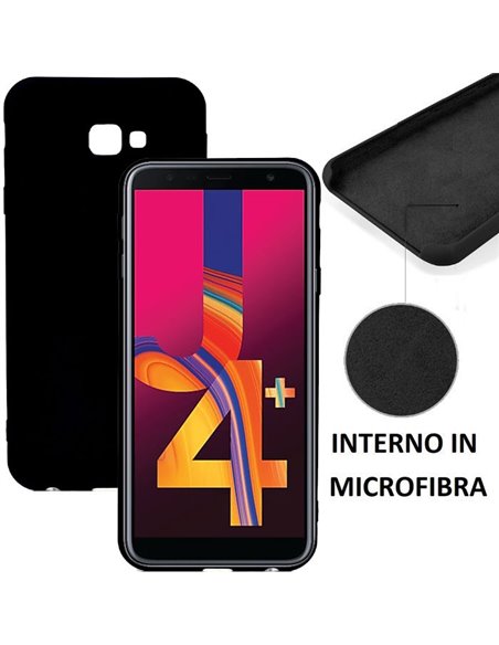 CUSTODIA per SAMSUNG GALAXY J4 PLUS (SM-J415) IN SILICONE CON EFFETTO SOFT TOUCH ED INTERNO IN MICROFIBRA COLORE NERO