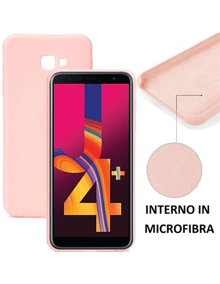 CUSTODIA per SAMSUNG GALAXY J4 PLUS (SM-J415) IN SILICONE CON EFFETTO SOFT TOUCH ED INTERNO IN MICROFIBRA COLORE ROSA