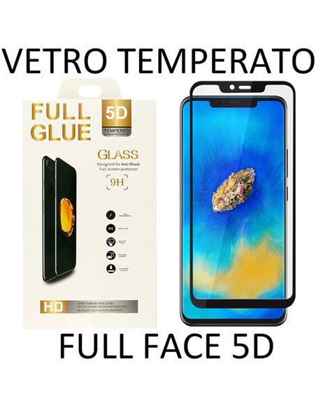 PELLICOLA per HUAWEI MATE 20 PRO - PROTEGGI DISPLAY VETRO TEMPERATO FULL FACE 9H CON CORNICE COLORE NERO FULL GLUE 5D