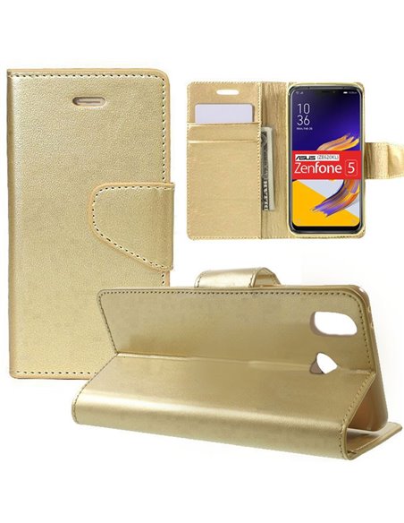 CUSTODIA per ASUS ZENFONE 5Z, ZENFONE 5 (ZE620KL) - FLIP ORIZZONTALE CON INTERNO IN TPU, STAND E CHIUSURA MAGNETICA ORO