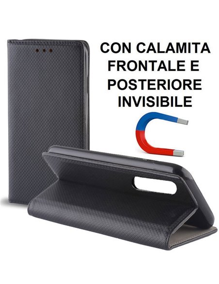 CUSTODIA per HUAWEI P30 - FLIP ORIZZONTALE con CHIUSURA MAGNETICA INVISIBILE, STAND ED INTERNO IN TPU SILICONE COLORE NERO