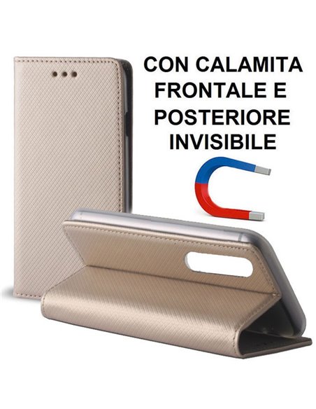 CUSTODIA per HUAWEI P30 - FLIP ORIZZONTALE con CHIUSURA MAGNETICA INVISIBILE, STAND ED INTERNO IN TPU SILICONE COLORE ORO