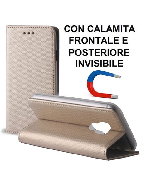 CUSTODIA per HUAWEI MATE 20 - FLIP ORIZZONTALE con CHIUSURA MAGNETICA INVISIBILE ED INTERNO IN TPU COLORE ORO