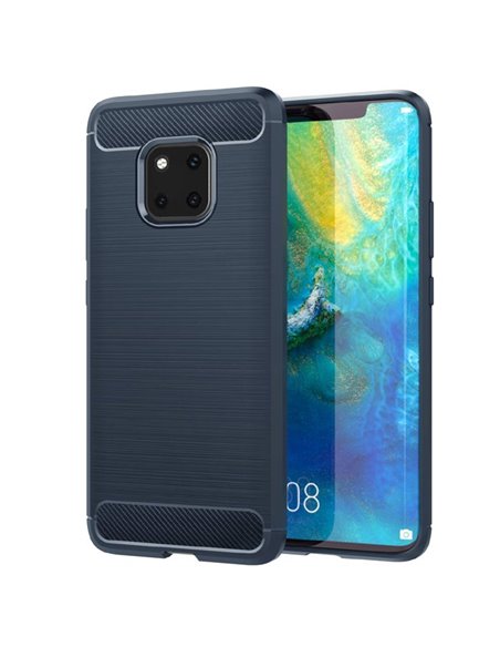 CUSTODIA per HUAWEI MATE 20 PRO IN GEL TPU SILICONE EFFETTO METALLICO CON INSERTI IN FANTASIA CARBONIO COLORE BLU