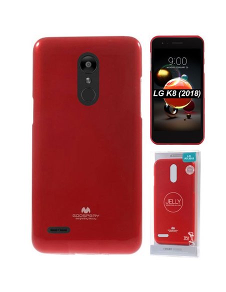 CUSTODIA per LG K9, K8 (2018) IN GEL TPU SILICONE COLORE ROSSO LUCIDO CON GLITTER ALTA QUALITA' MERCURY BLISTER