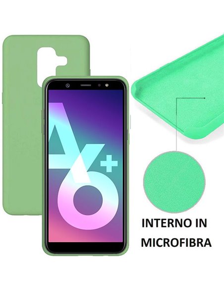 CUSTODIA per SAMSUNG GALAXY A6 PLUS 2018 (A605) IN SILICONE CON EFFETTO SOFT TOUCH ED INTERNO IN MICROFIBRA COLORE VERDE ACQUA