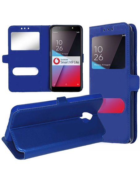 CUSTODIA per VODAFONE SMART N9 LITE - FLIP ORIZZONTALE SIMILPELLE CON INTERNO IN TPU, STAND E DOPPIA FINESTRA ID COLORE BLU