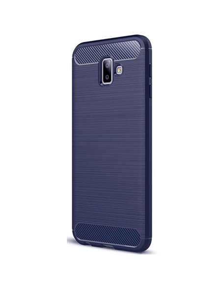 CUSTODIA per SAMSUNG GALAXY J6 PLUS (SM-J610) IN GEL TPU SILICONE EFFETTO METALLICO CON INSERTI IN FANTASIA CARBONIO BLU