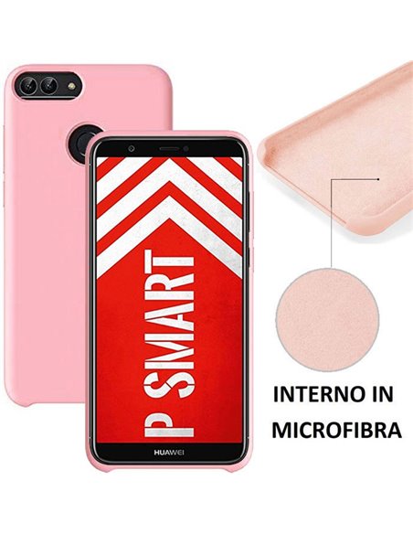 CUSTODIA per HUAWEI P SMART, ENJOY 7S IN SILICONE CON EFFETTO SOFT TOUCH ED INTERNO IN MICROFIBRA COLORE ROSA