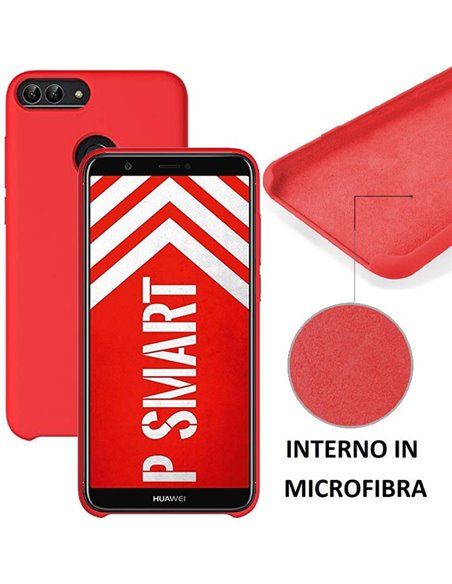 CUSTODIA per HUAWEI P SMART, ENJOY 7S IN SILICONE CON EFFETTO SOFT TOUCH ED INTERNO IN MICROFIBRA COLORE ROSSO