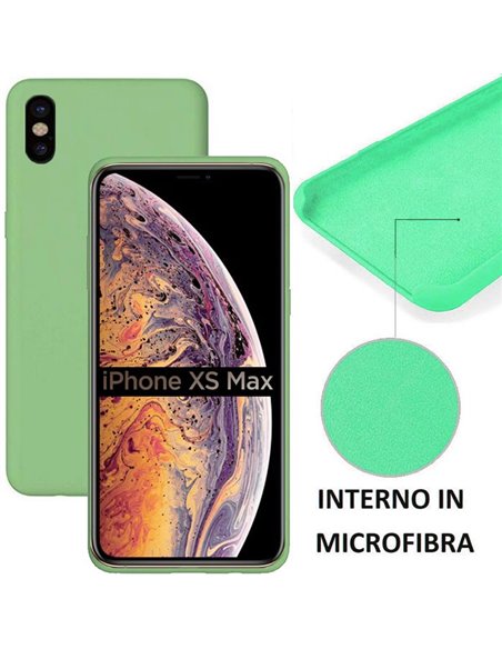 CUSTODIA per APPLE IPHONE XS MAX (6.5') IN SILICONE CON EFFETTO SOFT TOUCH ED INTERNO IN MICROFIBRA COLORE VERDE ACQUA