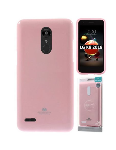 CUSTODIA per LG K9, K8 (2018) IN GEL TPU SILICONE COLORE ROSA LUCIDO CON GLITTER ALTA QUALITA' MERCURY BLISTER